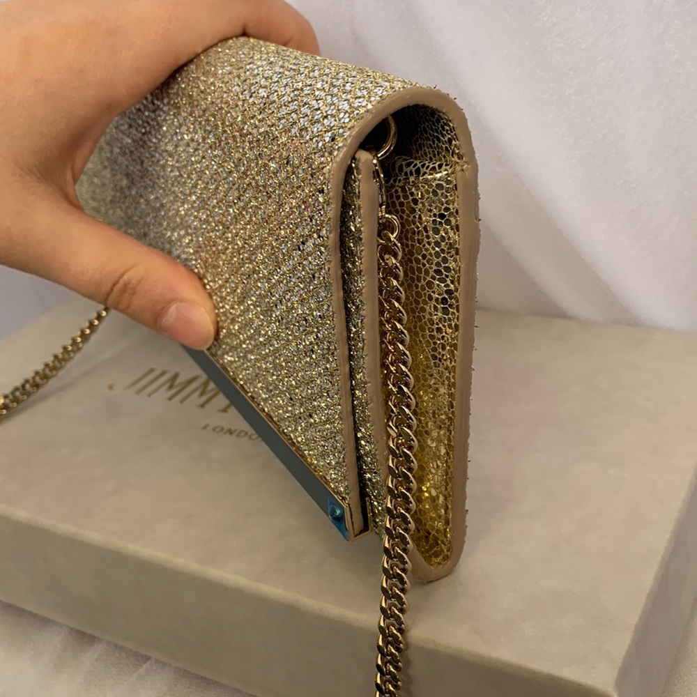 Brand New Jimmy Choo Milla Crossbody Clutch Champagne Glitter - Picture 3 of 7